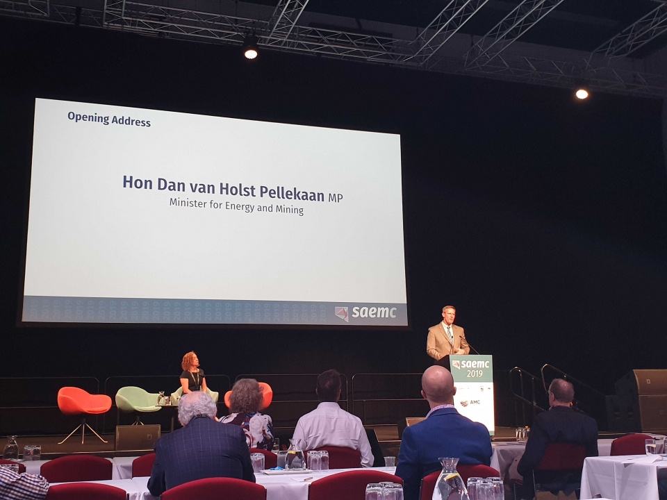 The Hon Dan van Holst Pellekaan MP - Minister for Energy and Mining announcing ExploreSA - The Gawler Challenge at saemc 2019
